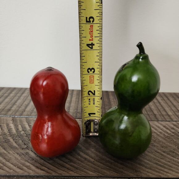 Vintage 2 Painted Bottleneck Gourds Small Red Green Fall Decorations - Picture 3 of 4
